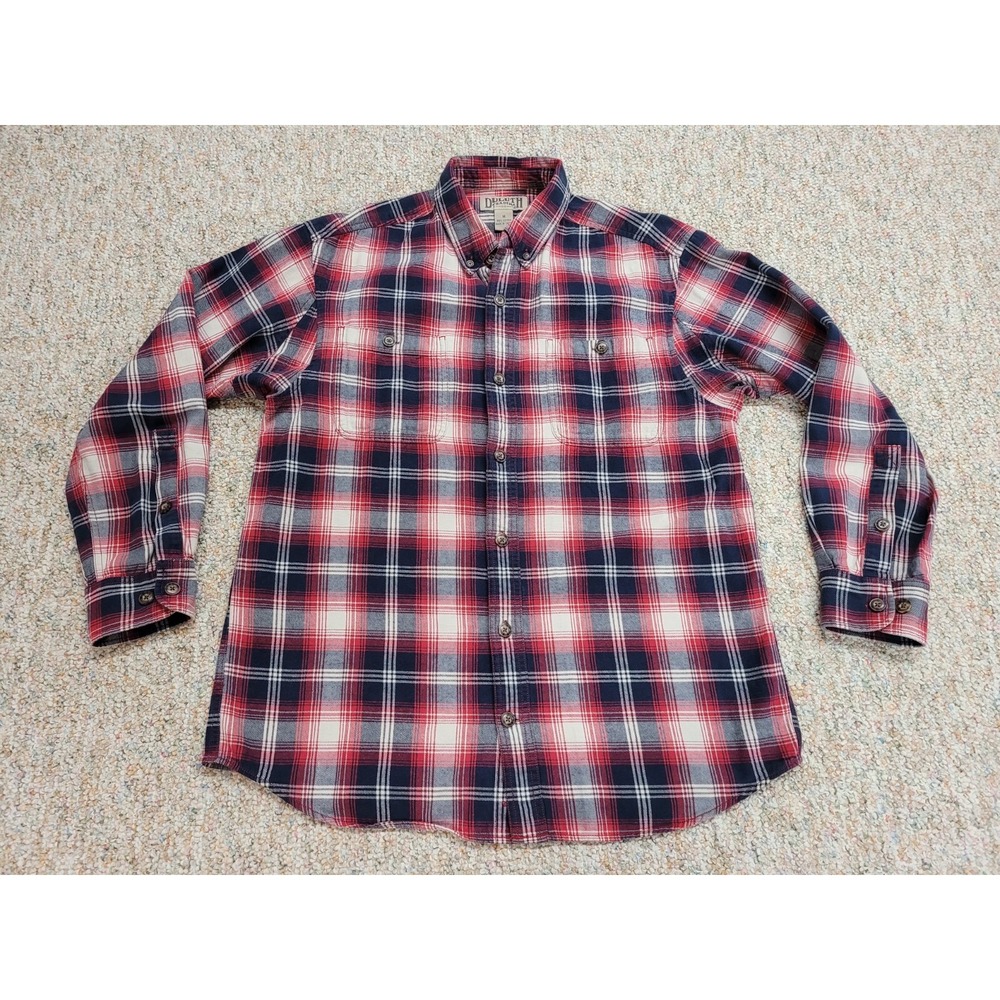 Duluth Trading Co Flannel Shirt Mens Medium Red Plaid Long Sleeve Button Down
